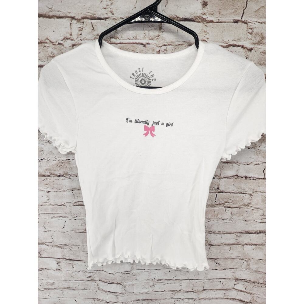 Trust The Universe T-Shirt Bow Tee Size Large Crop Top Short Sleeve